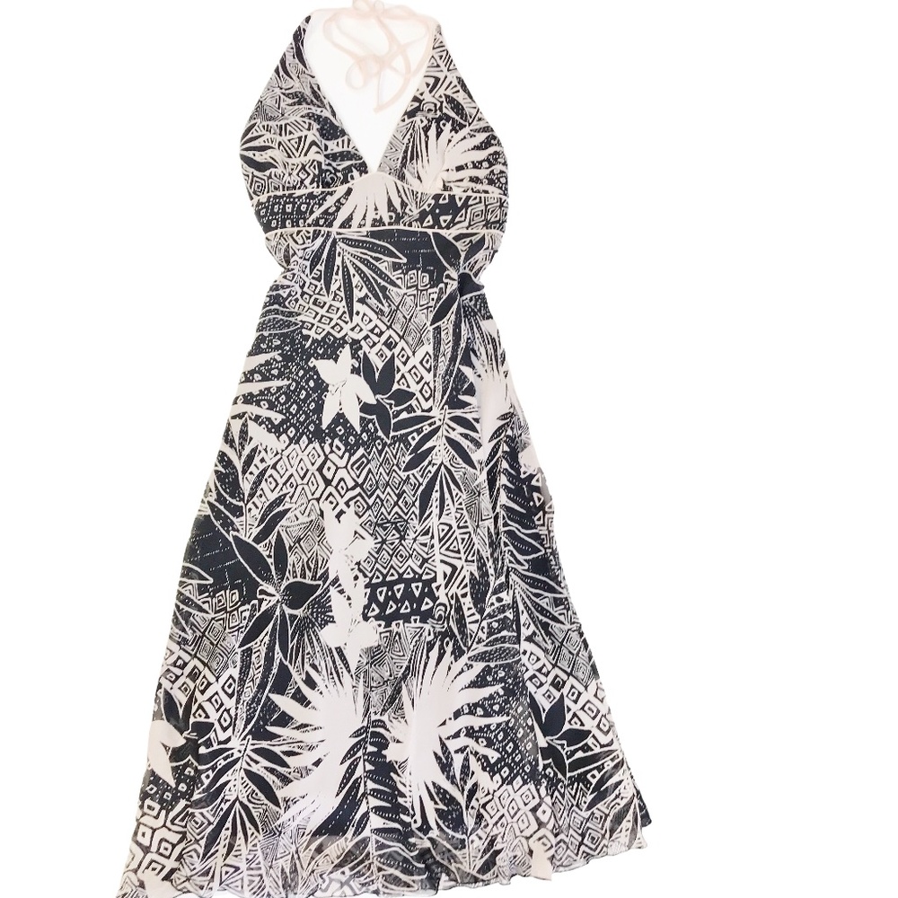 BCBG Paris Silk Halter Tie Midi Dress  Sz 2
